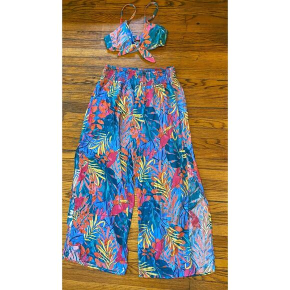 Kona Sol Swimsuit Bikini Top And Cover Wide Leg Flowing Pants Set Women’s M - Picture 1 of 8